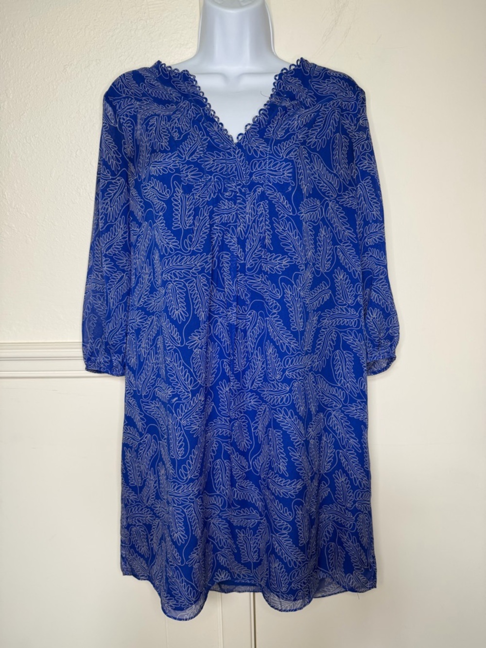 Diane Von Furstenberg Royal Blue Printed V-Neck Long Sleeve Dress size 6 - Picture 4 of 8